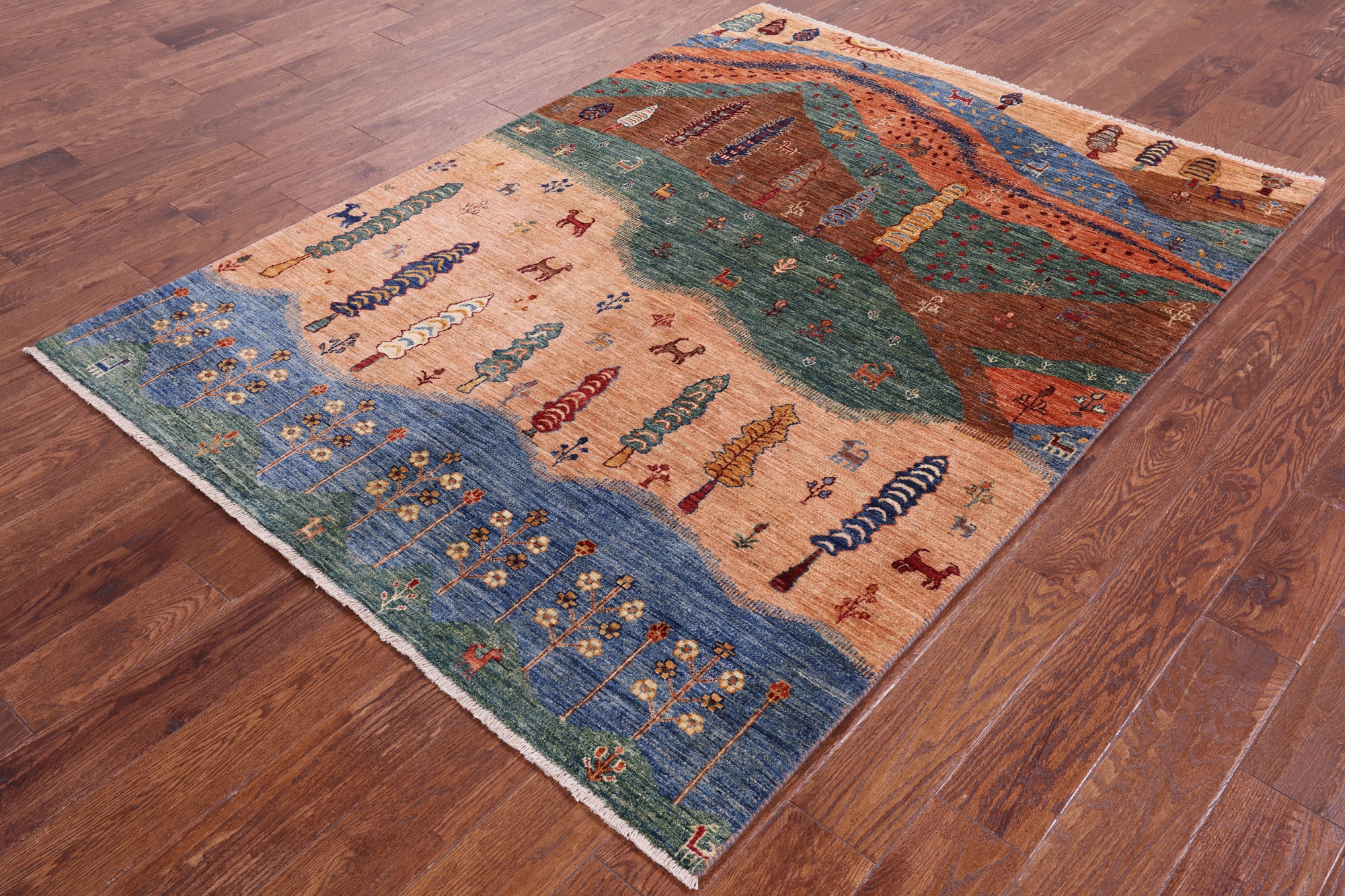 Tribal Persian Gabbeh Handmade Wool Rug - 4' 11" X 6' 8" - Golden Nile