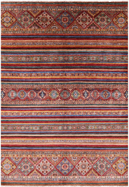 Khorjin Persian Gabbeh Hand Knotted Wool Rug - 6' 7" X 9' 5" - Golden Nile