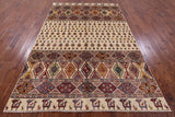 Ivory Tribal Persian Gabbeh Hand Knotted Wool Rug - 6' 5" X 10' 0" - Golden Nile