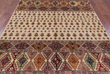 Ivory Tribal Persian Gabbeh Hand Knotted Wool Rug - 6' 5" X 10' 0" - Golden Nile