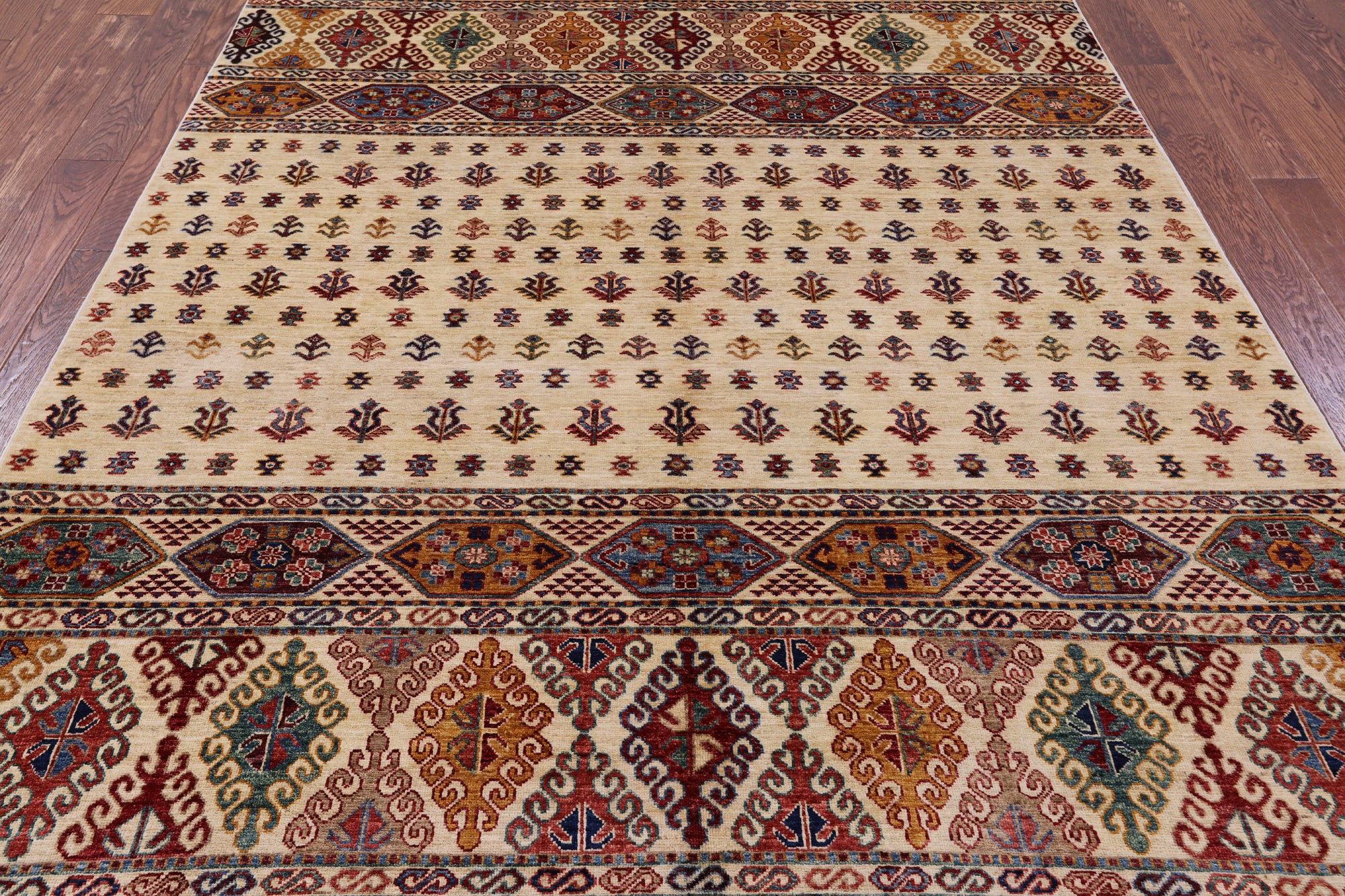 Ivory Tribal Persian Gabbeh Hand Knotted Wool Rug - 6' 5" X 10' 0" - Golden Nile