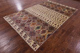 Ivory Tribal Persian Gabbeh Hand Knotted Wool Rug - 6' 5" X 10' 0" - Golden Nile