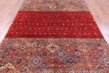 Red Khorjin Persian Gabbeh Handmade Wool Rug - 6' 8" X 9' 10" - Golden Nile