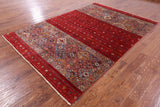 Red Khorjin Persian Gabbeh Handmade Wool Rug - 6' 8" X 9' 10" - Golden Nile