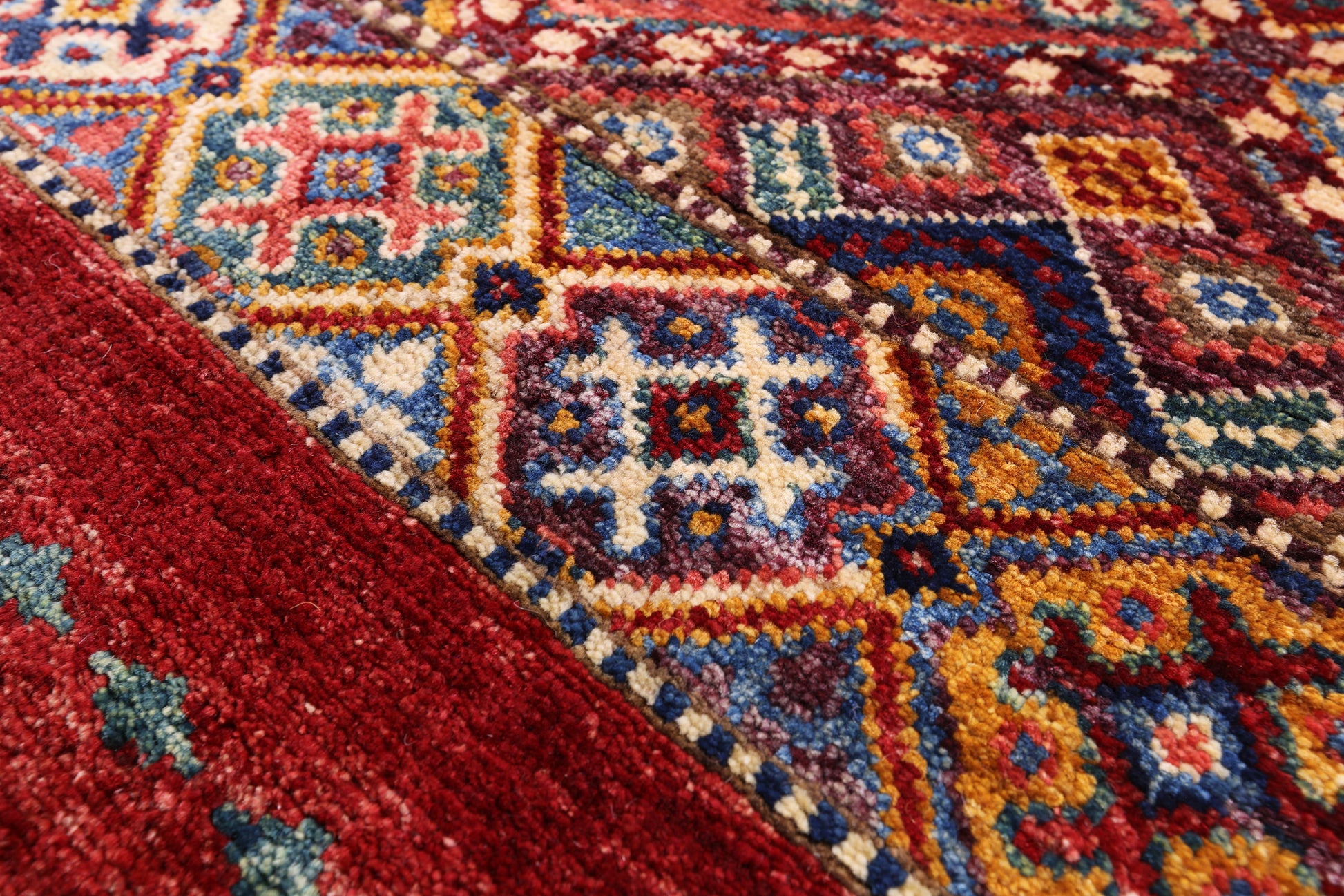 Red Khorjin Persian Gabbeh Handmade Wool Rug - 6' 8" X 9' 10" - Golden Nile