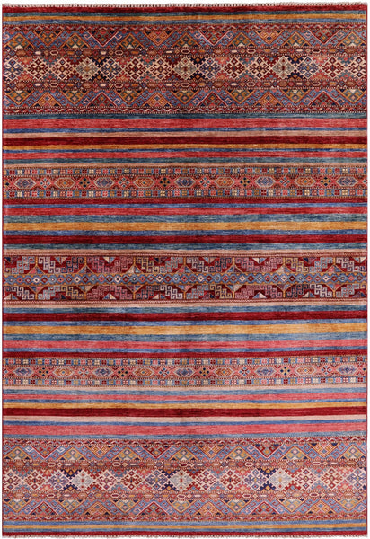 Khorjin Persian Gabbeh Hand Knotted Wool Rug - 6' 6" X 9' 7" - Golden Nile