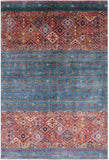 Green Khorjin Persian Gabbeh Hand Knotted Wool Rug - 6' 7" X 9' 9" - Golden Nile
