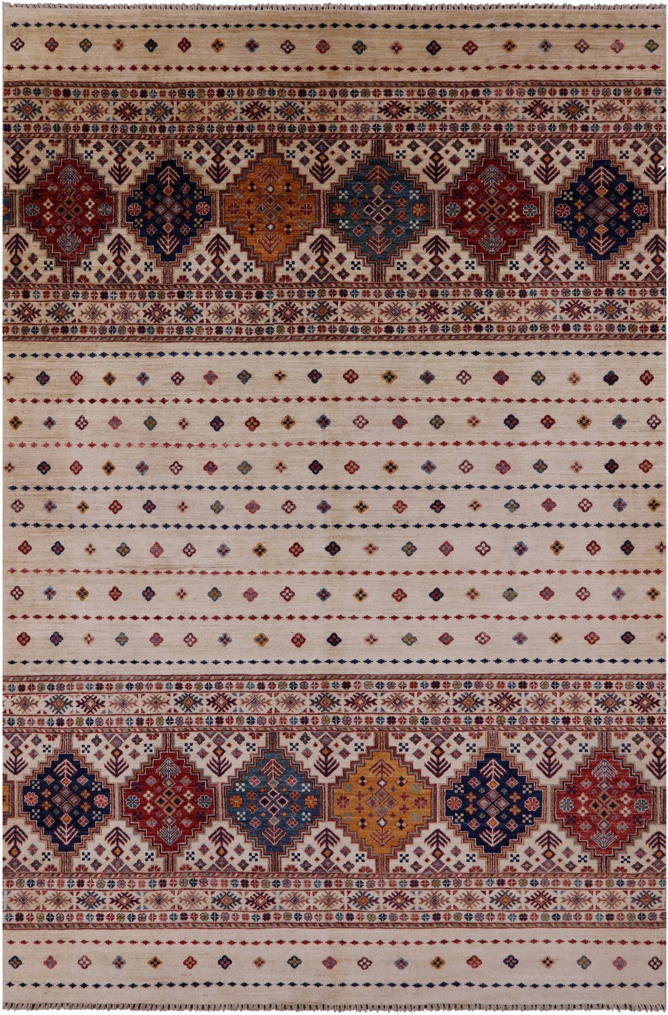 Ivory Khorjin Persian Gabbeh Handmade Wool Rug - 6' 9" X 10' 1" - Golden Nile