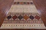 Ivory Khorjin Persian Gabbeh Handmade Wool Rug - 6' 9" X 10' 1" - Golden Nile