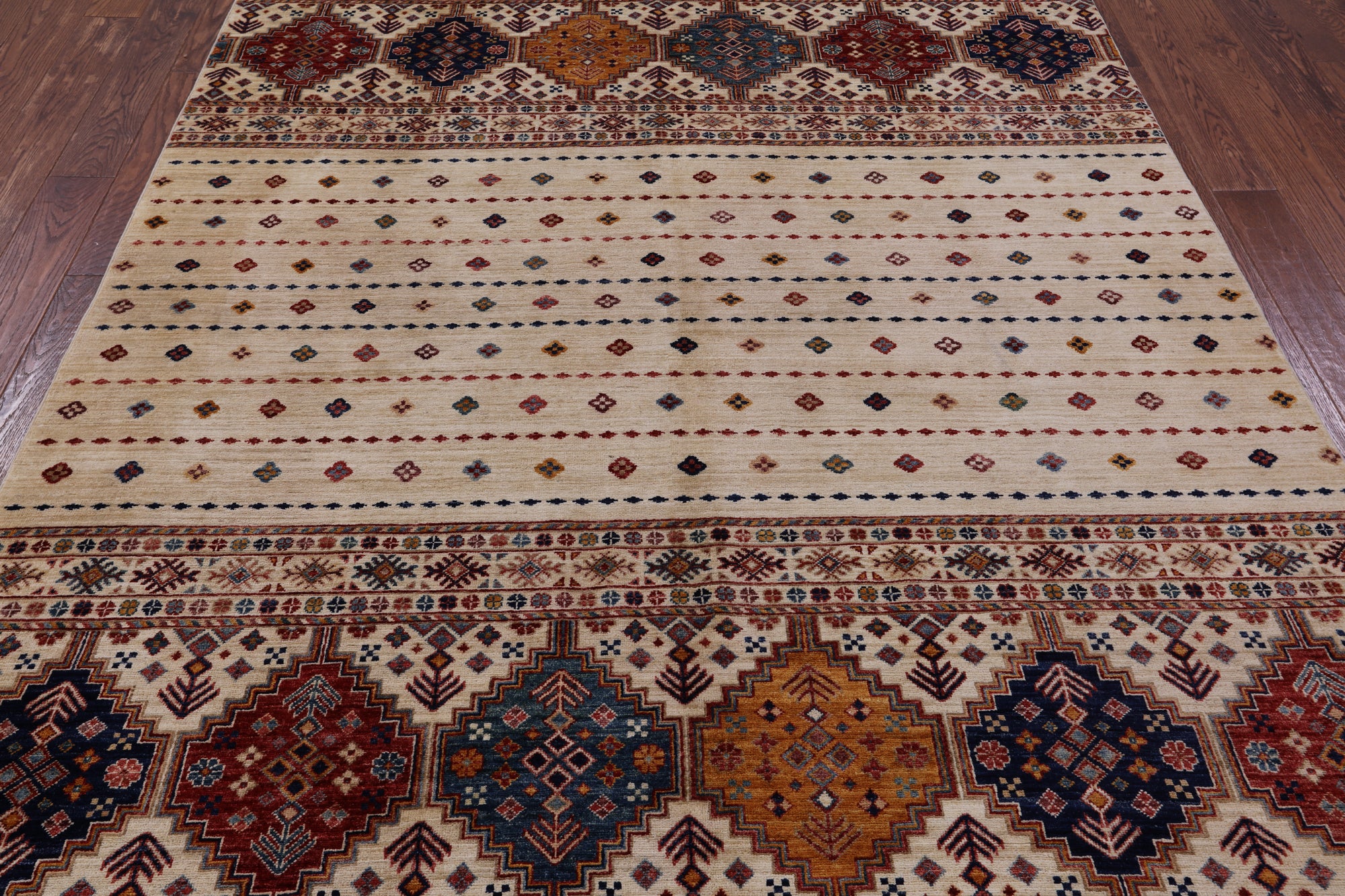 Ivory Khorjin Persian Gabbeh Handmade Wool Rug - 6' 9" X 10' 1" - Golden Nile
