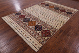 Ivory Khorjin Persian Gabbeh Handmade Wool Rug - 6' 9" X 10' 1" - Golden Nile