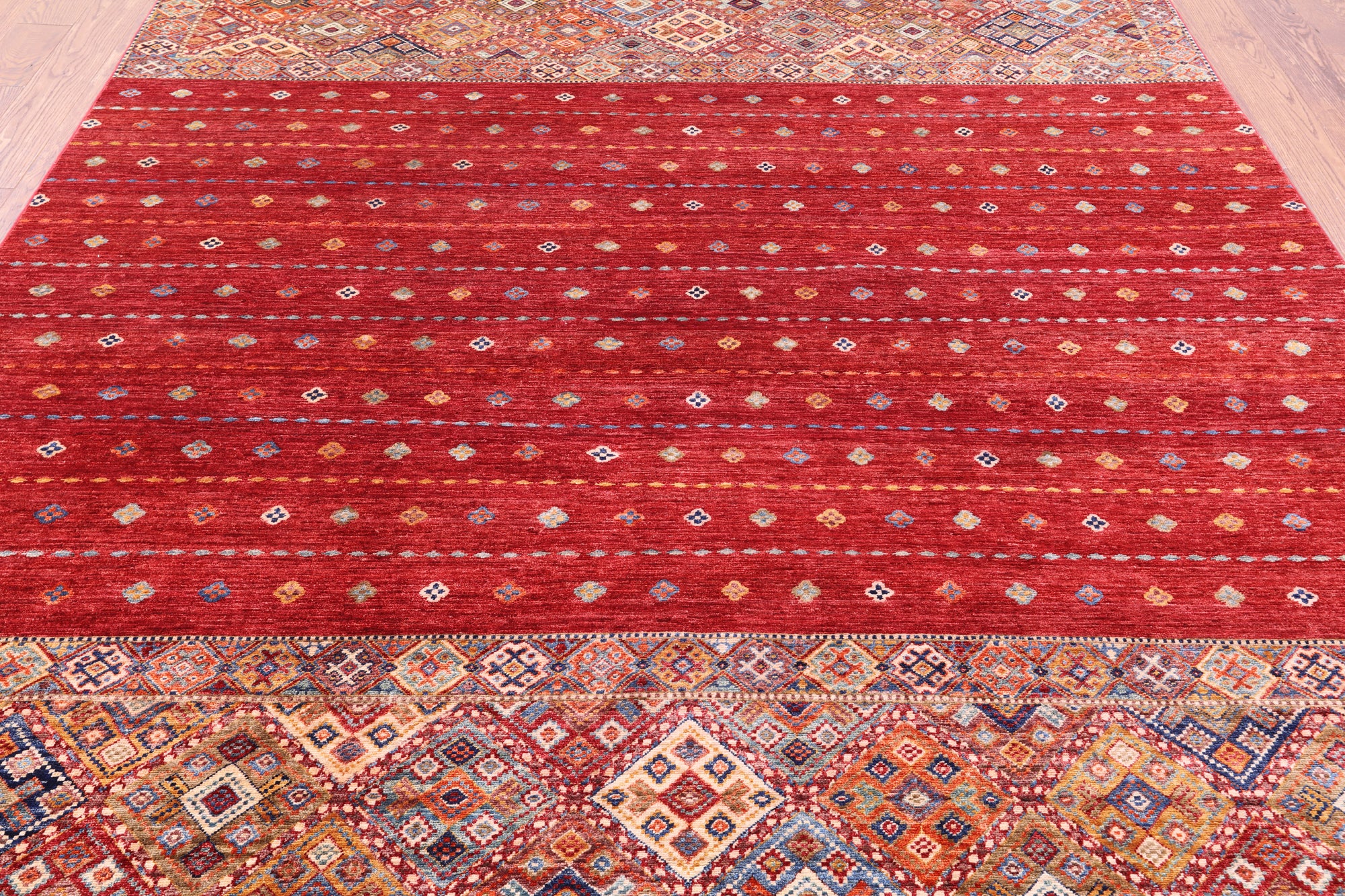 Red Khorjin Persian Gabbeh Hand Knotted Wool Rug - 8' 2" X 11' 6" - Golden Nile