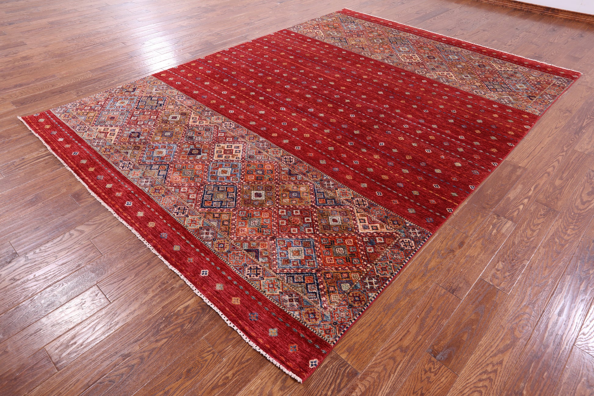 Red Khorjin Persian Gabbeh Hand Knotted Wool Rug - 8' 2" X 11' 6" - Golden Nile