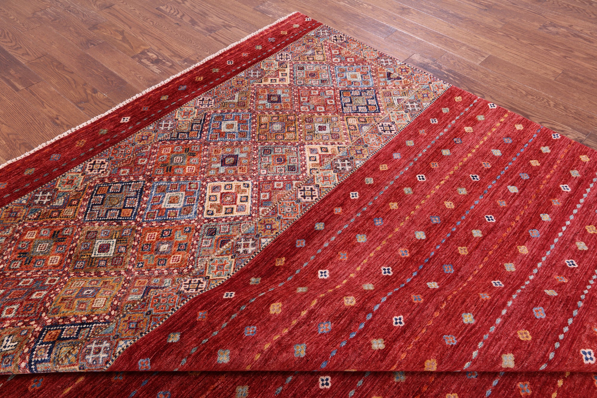 Red Khorjin Persian Gabbeh Hand Knotted Wool Rug - 8' 2" X 11' 6" - Golden Nile