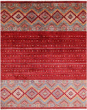 Red Khorjin Persian Gabbeh Hand Knotted Wool Rug - 8' 0" X 9' 9" - Golden Nile