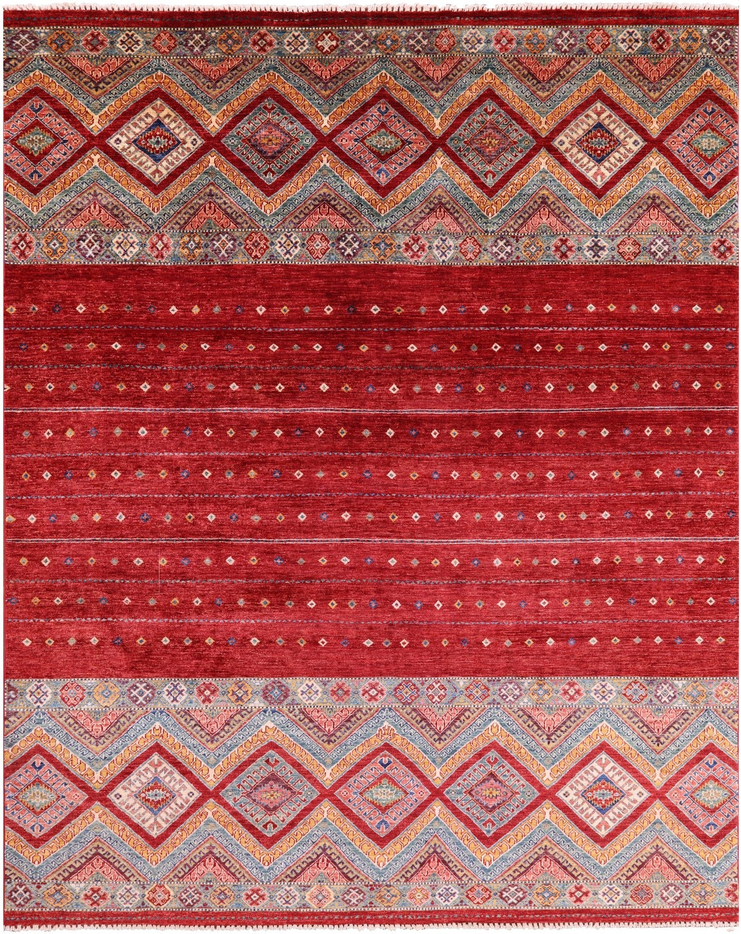 Red Khorjin Persian Gabbeh Hand Knotted Wool Rug - 8' 0" X 9' 9" - Golden Nile
