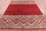 Red Khorjin Persian Gabbeh Hand Knotted Wool Rug - 8' 0" X 9' 9" - Golden Nile