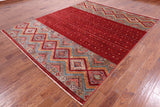 Red Khorjin Persian Gabbeh Hand Knotted Wool Rug - 8' 0" X 9' 9" - Golden Nile