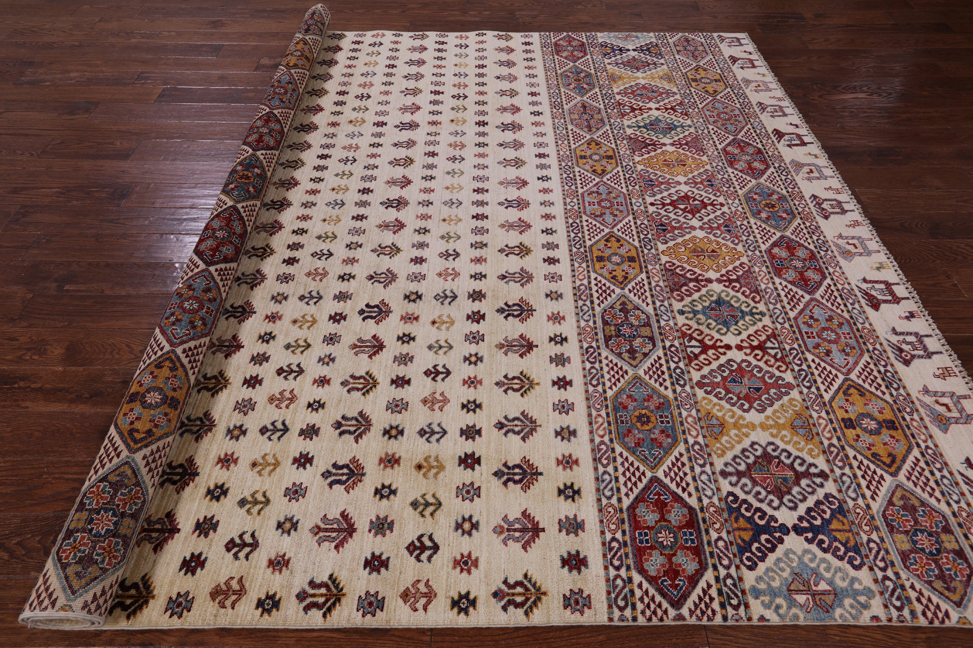 Ivory Tribal Persian Gabbeh Hand Knotted Wool Rug - 8' 3" X 9' 10" - Golden Nile