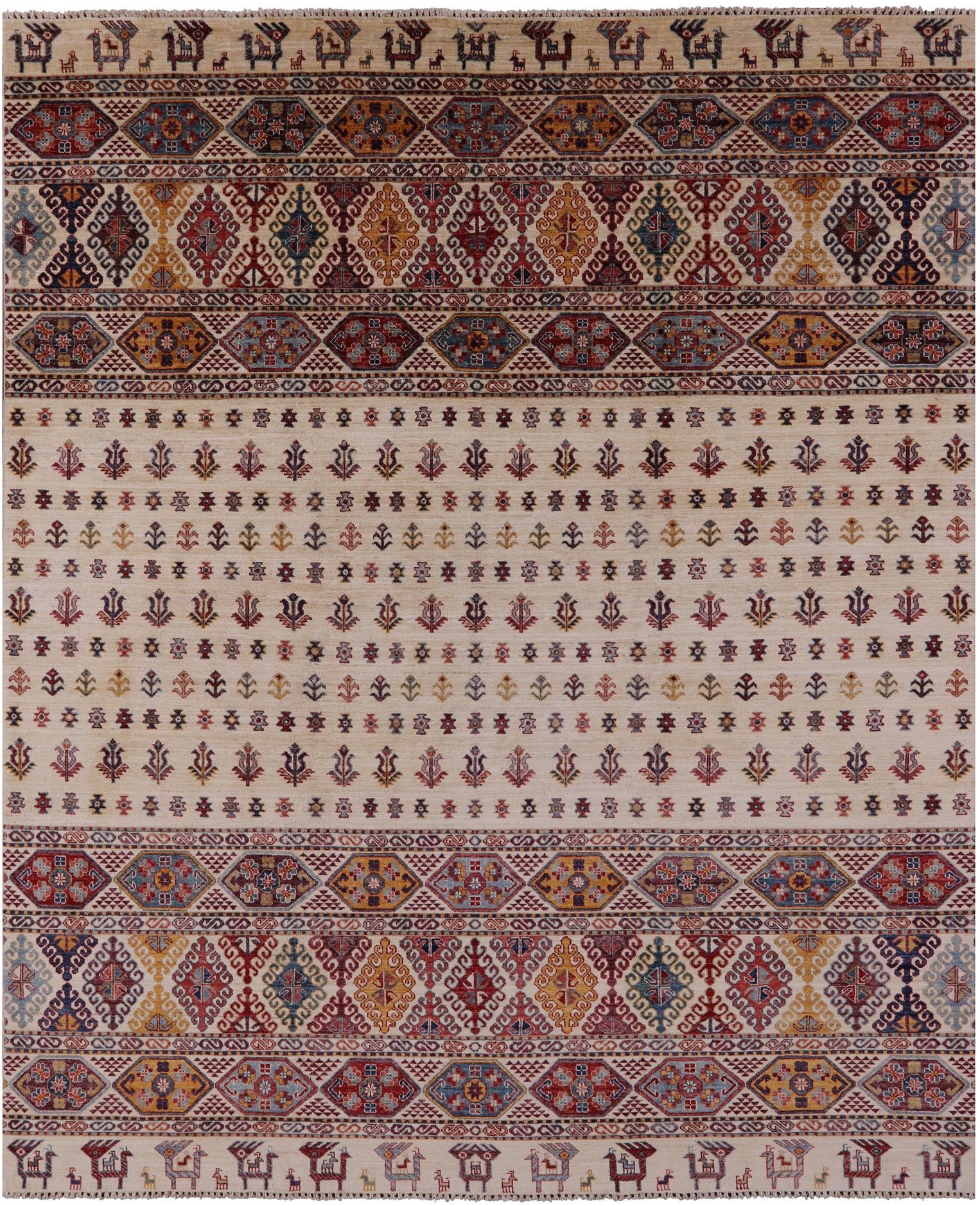 Ivory Tribal Persian Gabbeh Hand Knotted Wool Rug - 8' 3" X 9' 10" - Golden Nile