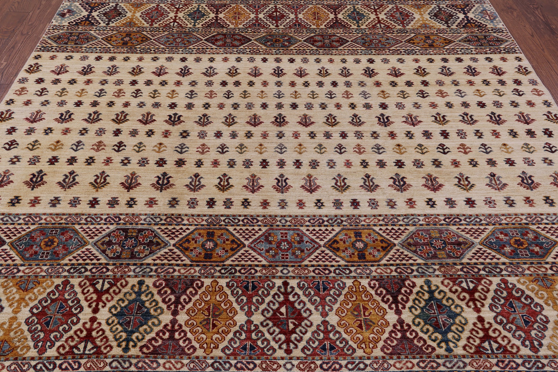Ivory Tribal Persian Gabbeh Hand Knotted Wool Rug - 8' 3" X 9' 10" - Golden Nile