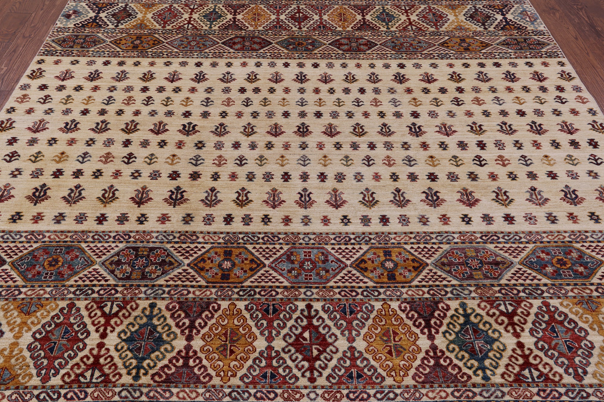Ivory Tribal Persian Gabbeh Hand Knotted Wool Rug - 8' 3" X 9' 10" - Golden Nile
