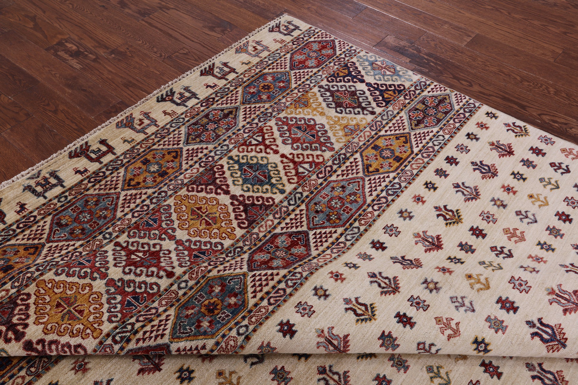 Ivory Tribal Persian Gabbeh Hand Knotted Wool Rug - 8' 3" X 9' 10" - Golden Nile