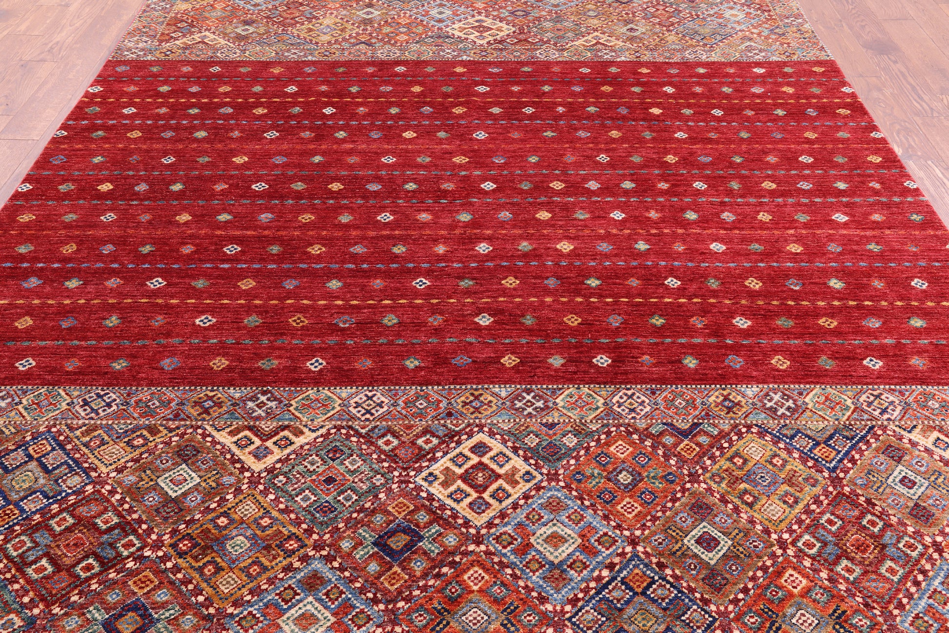 Red Khorjin Persian Gabbeh Hand Knotted Wool Rug - 8' 3" X 11' 4" - Golden Nile
