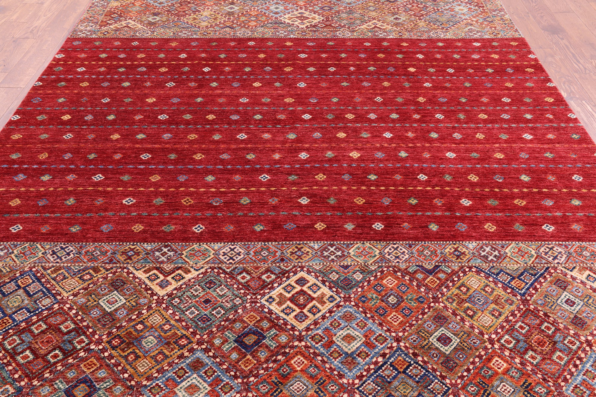 Red Khorjin Persian Gabbeh Hand Knotted Wool Rug - 8' 3" X 11' 4" - Golden Nile