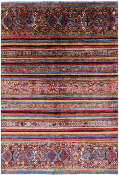Khorjin Persian Gabbeh Hand Knotted Wool Rug - 6' 8" X 9' 10" - Golden Nile