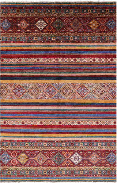 Khorjin Persian Gabbeh Hand Knotted Wool Rug - 6' 9" X 10' 1" - Golden Nile
