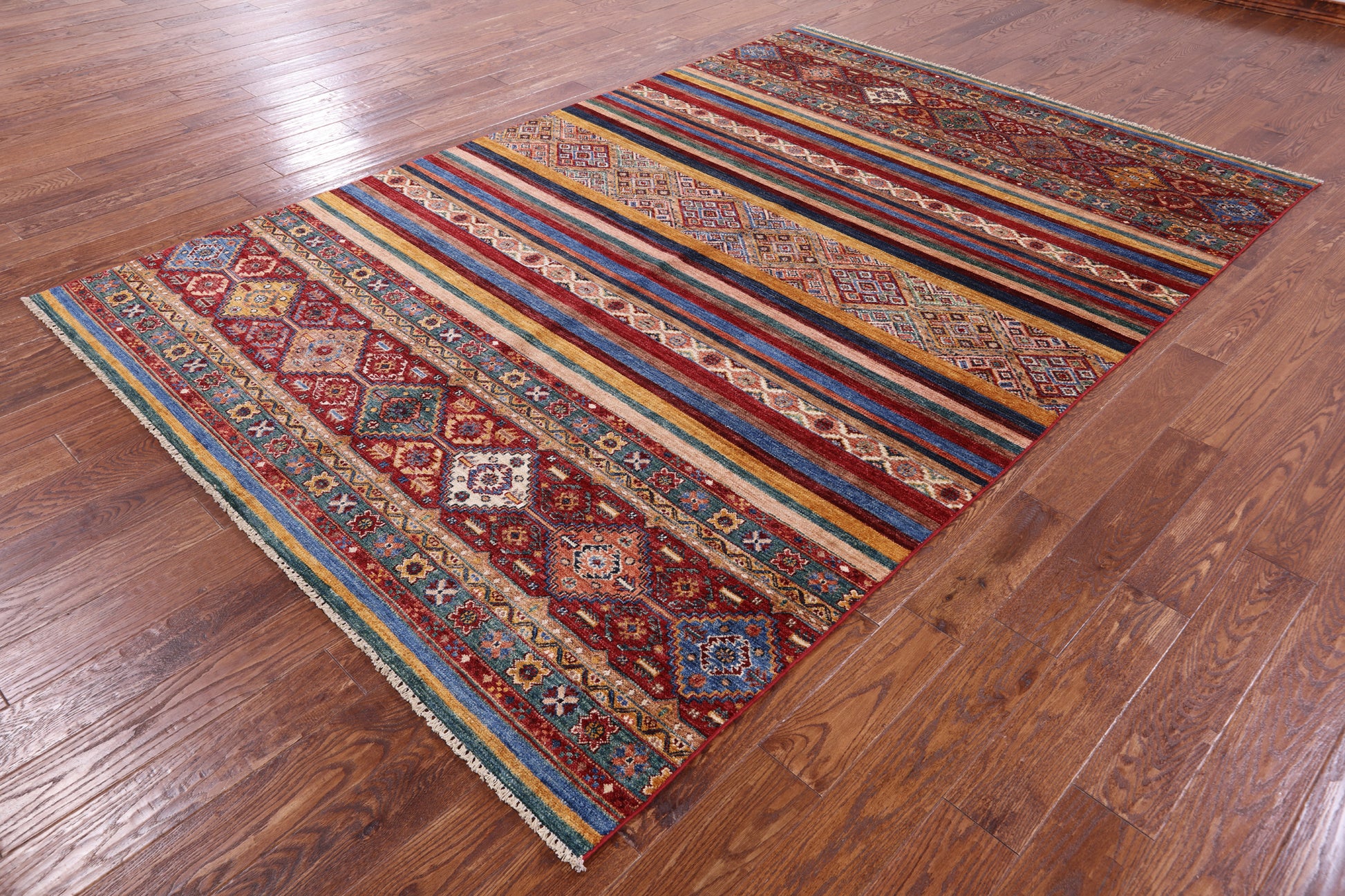 Khorjin Persian Gabbeh Hand Knotted Wool Rug - 6' 9" X 10' 1" - Golden Nile