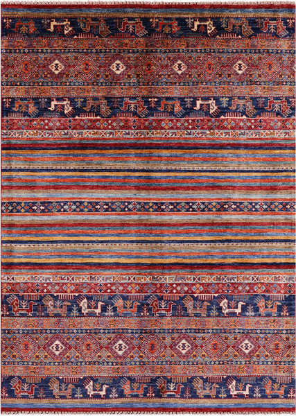 Tribal Persian Gabbeh Handmade Wool Rug - 4' 10" X 6' 8" - Golden Nile