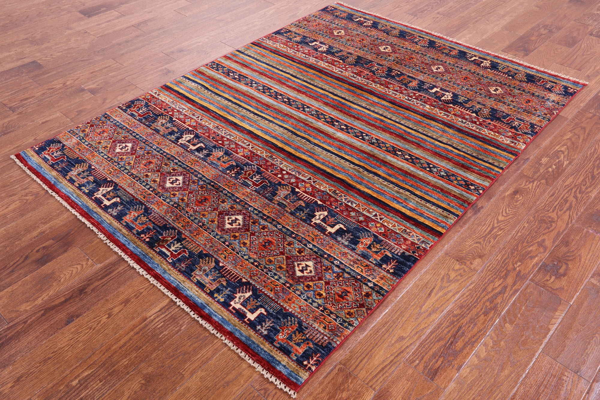 Tribal Persian Gabbeh Handmade Wool Rug - 4' 10" X 6' 8" - Golden Nile