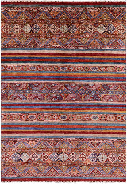 Khorjin Persian Gabbeh Handmade Wool Rug - 4' 9" X 6' 10" - Golden Nile