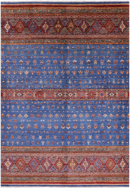Blue Khorjin Persian Gabbeh Hand Knotted Wool Rug - 6' 9" X 9' 10" - Golden Nile