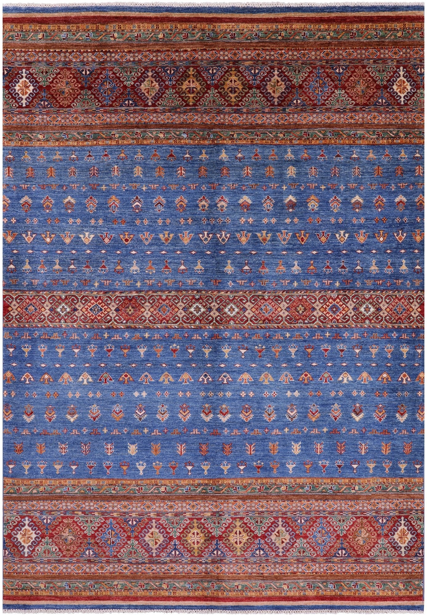 Blue Khorjin Persian Gabbeh Hand Knotted Wool Rug - 6' 9" X 9' 10" - Golden Nile