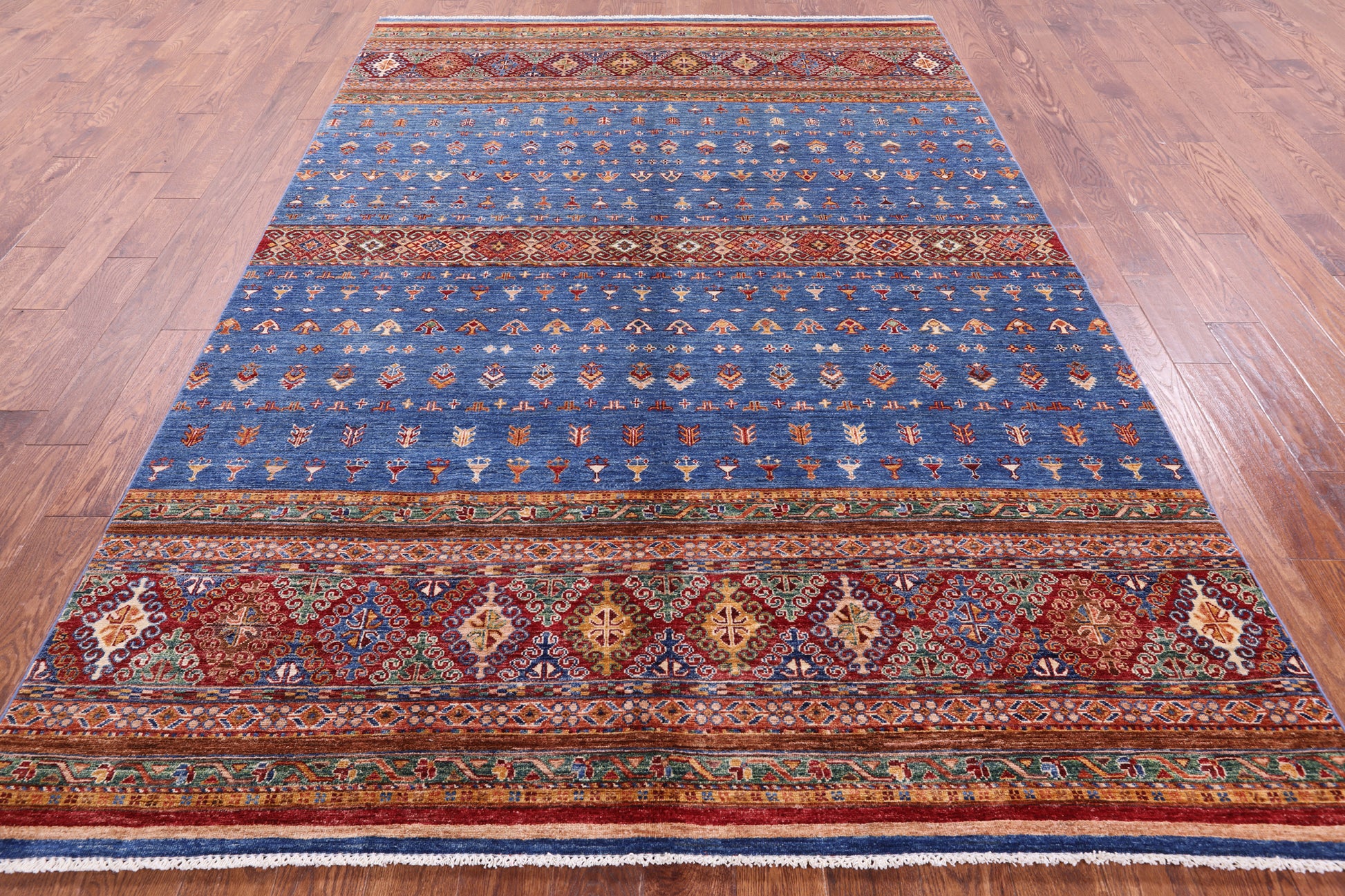 Blue Khorjin Persian Gabbeh Hand Knotted Wool Rug - 6' 9" X 9' 10" - Golden Nile