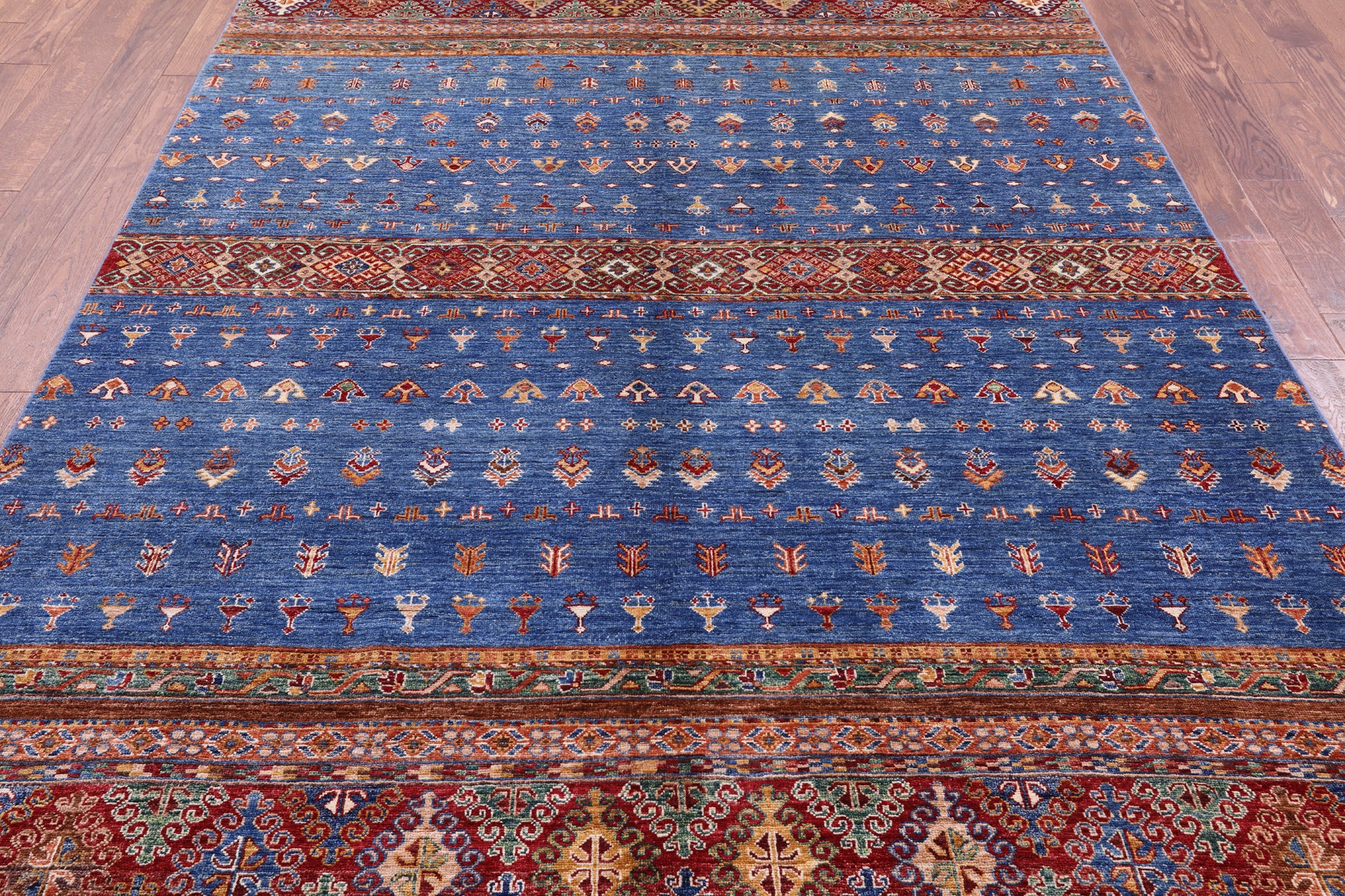 Blue Khorjin Persian Gabbeh Hand Knotted Wool Rug - 6' 9" X 9' 10" - Golden Nile