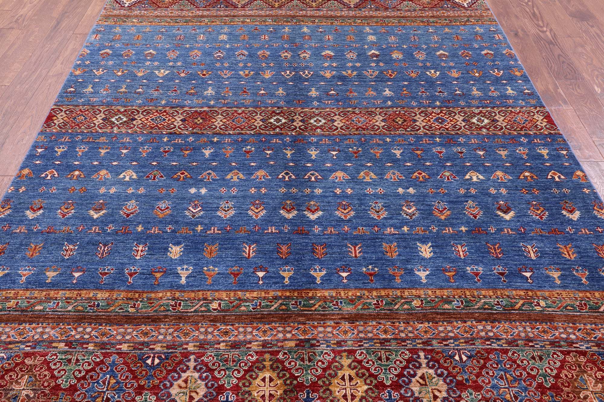 Blue Khorjin Persian Gabbeh Hand Knotted Wool Rug - 6' 9" X 9' 10" - Golden Nile