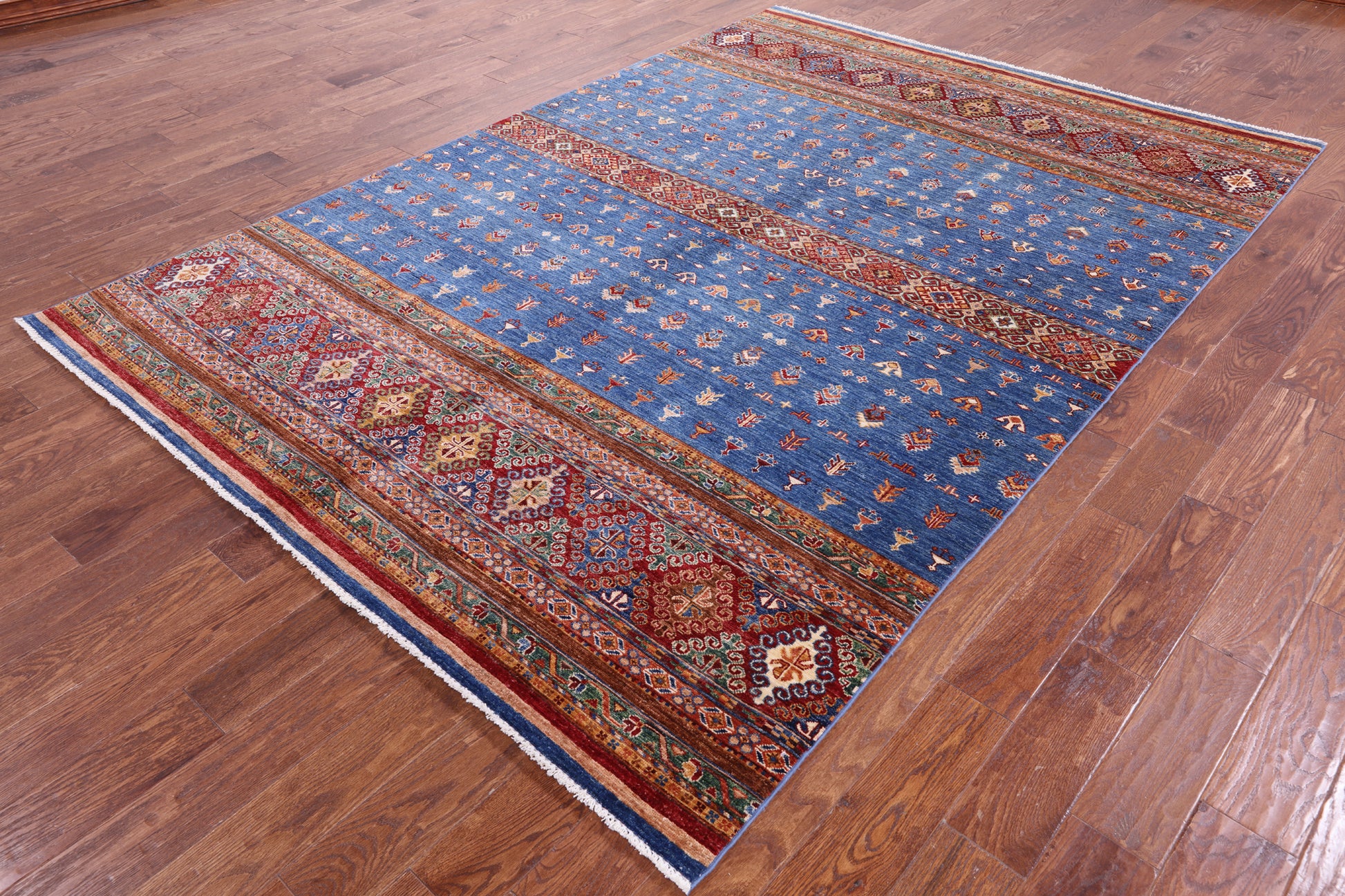 Blue Khorjin Persian Gabbeh Hand Knotted Wool Rug - 6' 9" X 9' 10" - Golden Nile