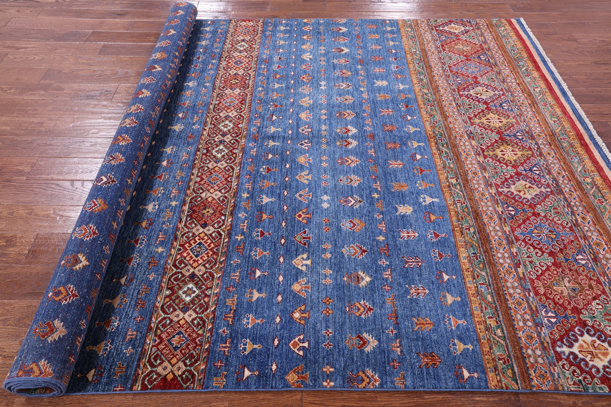 Blue Khorjin Persian Gabbeh Hand Knotted Wool Rug - 6' 9" X 9' 10" - Golden Nile