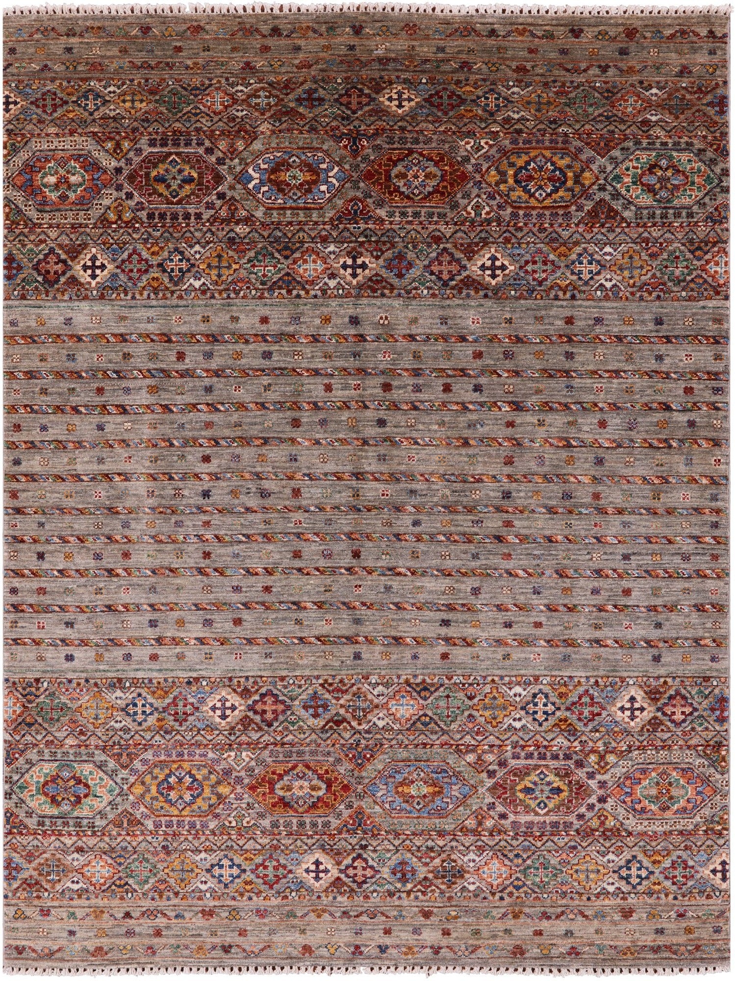 Khorjin Persian Gabbeh Hand Knotted Wool Rug - 5' 1" X 6' 8" - Golden Nile