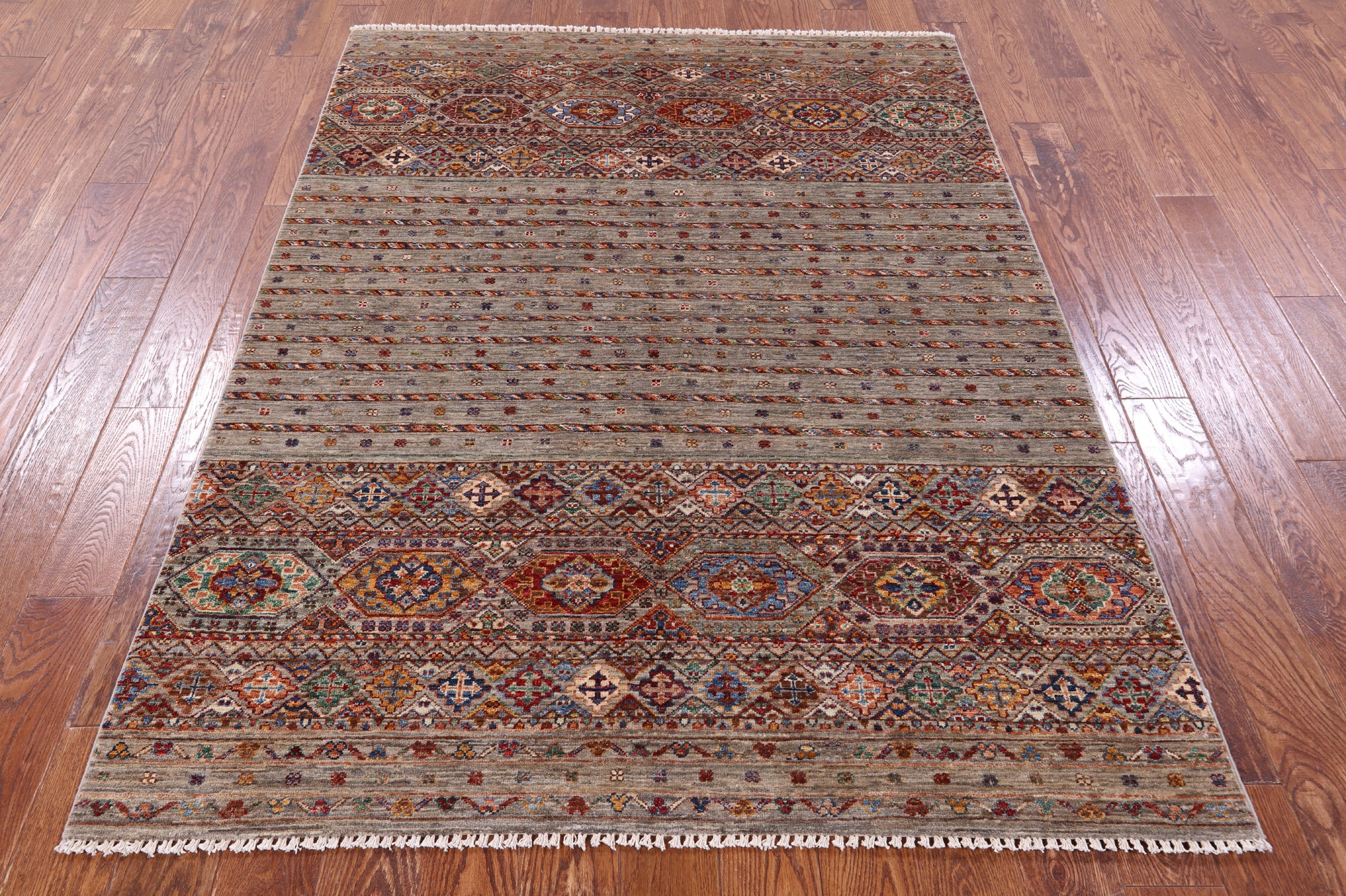 Khorjin Persian Gabbeh Hand Knotted Wool Rug - 5' 1" X 6' 8" - Golden Nile