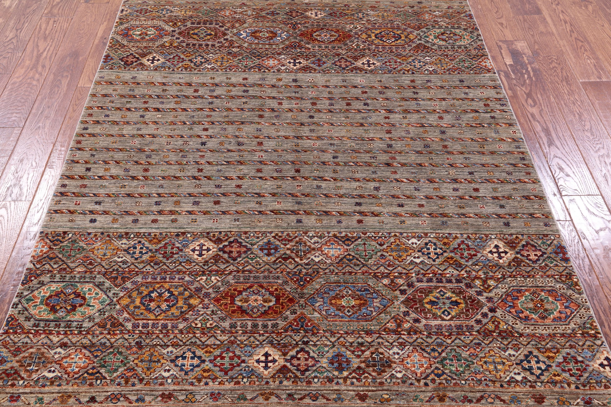 Khorjin Persian Gabbeh Hand Knotted Wool Rug - 5' 1" X 6' 8" - Golden Nile