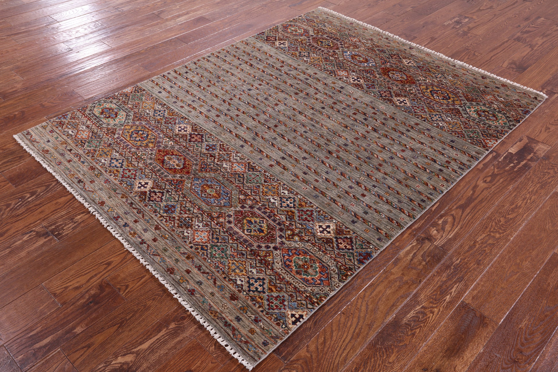 Khorjin Persian Gabbeh Hand Knotted Wool Rug - 5' 1" X 6' 8" - Golden Nile