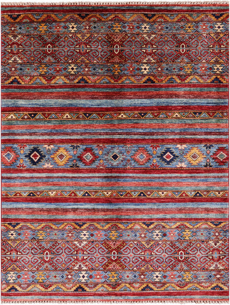 Khorjin Persian Gabbeh Hand Knotted Wool Rug - 5' 0" X 6' 5" - Golden Nile