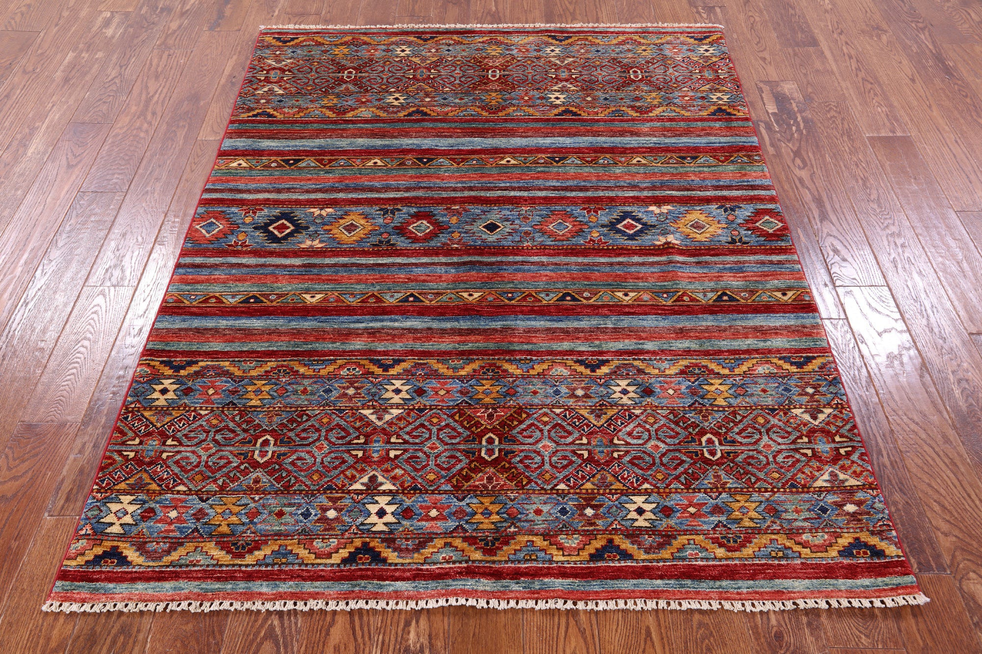 Khorjin Persian Gabbeh Hand Knotted Wool Rug - 5' 0" X 6' 5" - Golden Nile
