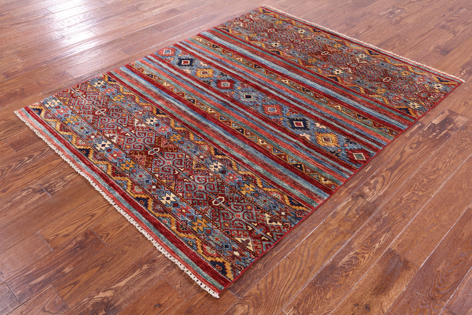 Khorjin Persian Gabbeh Hand Knotted Wool Rug - 5' 0" X 6' 5" - Golden Nile