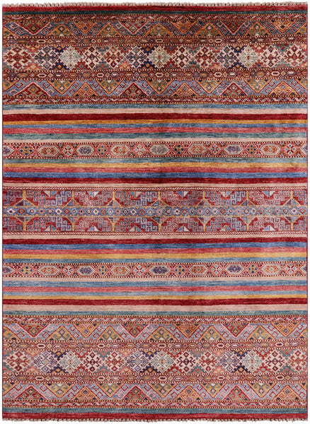 Khorjin Persian Gabbeh Hand Knotted Wool Rug - 4' 10" X 6' 6" - Golden Nile